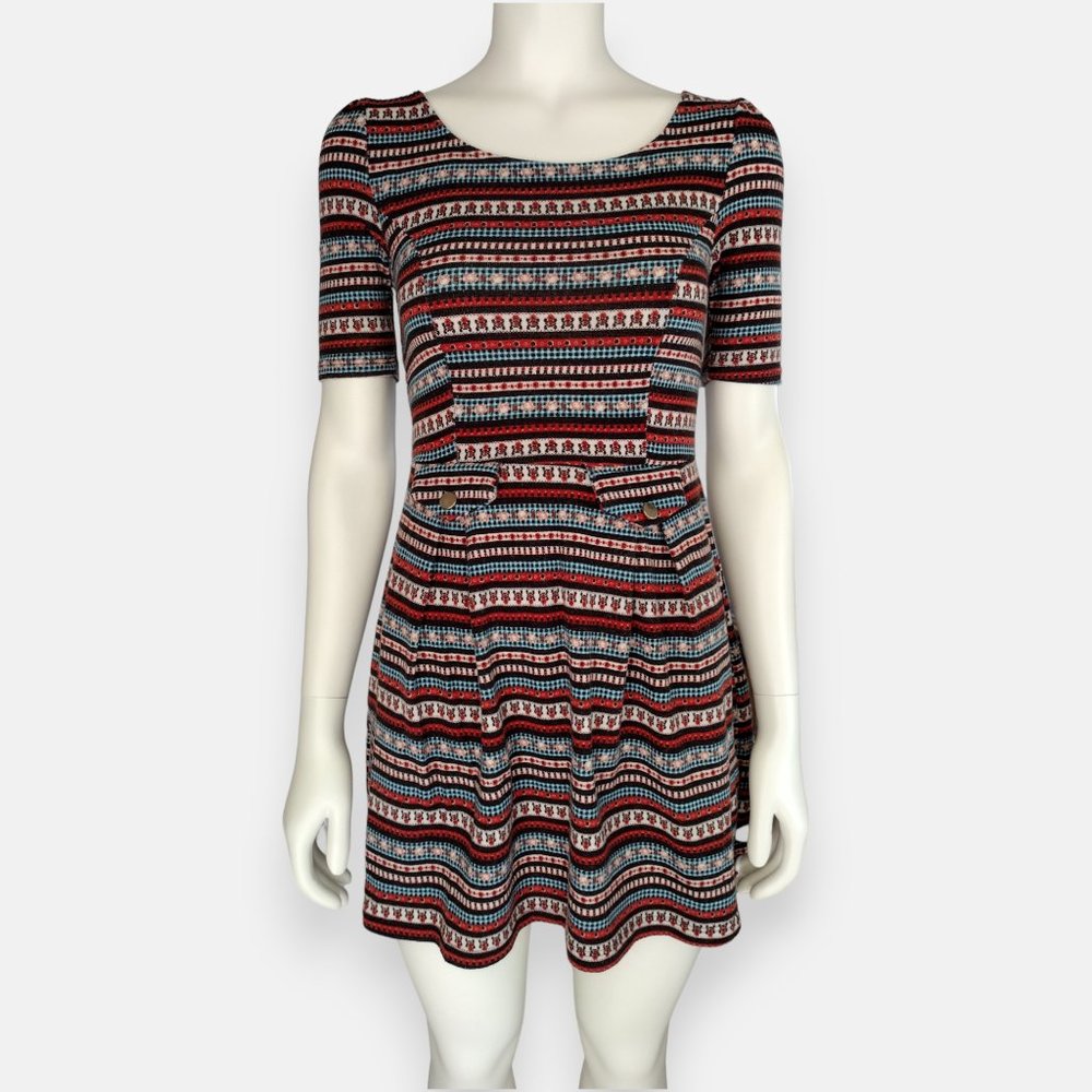 Vintage 1990s Multicolored Striped Mini Knit Babydoll Dress